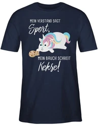 Shirtracer T-Shirt Mein Bauch schreit Kekse! Einhorn Sprüche Rosa/Grau/Dunkelblau/Beige/Lila
