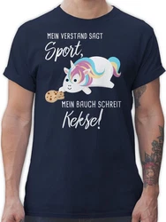 Shirtracer T-Shirt Mein Bauch schreit Kekse! Einhorn Sprüche Rosa/Grau/Dunkelblau/Beige/Lila