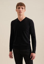 seidensticker Strickpullover V-Neck Schwarz/Dunkelblau