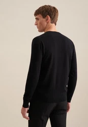 seidensticker Strickpullover V-Neck Schwarz/Dunkelblau