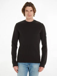 Calvin Klein Jeans Langarmshirt Badge Waffle LS Tee Schwarz/Dunkelgrün