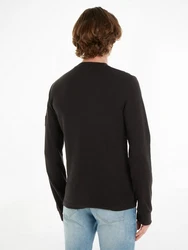 Calvin Klein Jeans Langarmshirt Badge Waffle LS Tee Schwarz/Dunkelgrün