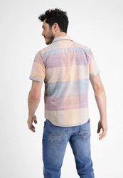 LERROS Kurzarmhemd Slub Karo Mischfarben/Beige/Blau/Hellblau