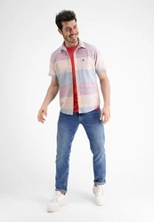 LERROS Kurzarmhemd Slub Karo Mischfarben/Beige/Blau/Hellblau
