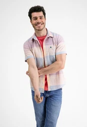 LERROS Kurzarmhemd Slub Karo Mischfarben/Beige/Blau/Hellblau