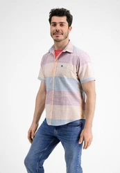 LERROS Kurzarmhemd Slub Karo Mischfarben/Beige/Blau/Hellblau