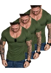 Amaci&Sons T-Shirt EUGENE Herren 3er-Pack Basic Oversize V-Ausschnitt Dunkelgrün