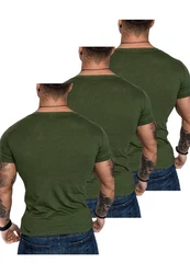 Amaci&Sons T-Shirt EUGENE Herren 3er-Pack Basic Oversize V-Ausschnitt Dunkelgrün