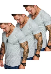 Amaci&Sons T-Shirt EUGENE Herren 3er-Pack Basic Oversize V-Ausschnitt Grau/Hellgrau