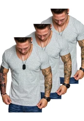 Amaci&Sons T-Shirt EUGENE Herren 3er-Pack Basic Oversize V-Ausschnitt Grau/Hellgrau
