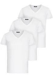 Amaci&Sons T-Shirt EUGENE Herren 3er-Pack Basic Oversize V-Ausschnitt Weiß/Creme/Dunkelblau/Hellblau/Schwarz/Lila