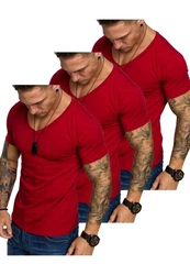 Amaci&Sons T-Shirt EUGENE Herren 3er-Pack Basic Oversize V-Ausschnitt Rot/Dunkelrot