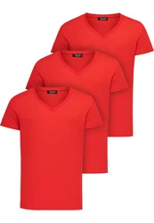 Amaci&Sons T-Shirt EUGENE Herren 3er-Pack Basic Oversize V-Ausschnitt Rot/Dunkelrot