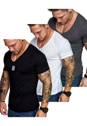 Amaci&Sons T-Shirt EUGENE Herren 3er-Pack Basic Oversize V-Ausschnitt Weiß/Schwarz/Hellblau/Lila/Dunkelblau/Creme