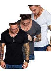 Amaci&Sons T-Shirt EUGENE Herren 3er-Pack Basic Oversize V-Ausschnitt Weiß/Schwarz/Hellblau/Lila/Dunkelblau/Creme