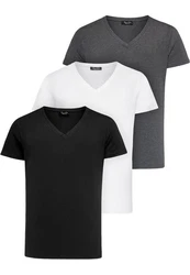 Amaci&Sons T-Shirt EUGENE Herren 3er-Pack Basic Oversize V-Ausschnitt Weiß/Schwarz/Hellblau/Lila/Dunkelblau/Creme