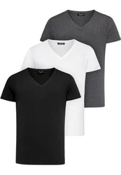 Amaci&Sons T-Shirt EUGENE Herren 3er-Pack Basic Oversize V-Ausschnitt Weiß/Schwarz/Hellblau/Lila/Dunkelblau/Creme