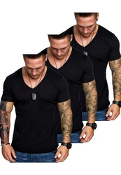 Amaci&Sons T-Shirt EUGENE Herren 3er-Pack Basic Oversize V-Ausschnitt Schwarz/Dunkelgrau/Grau