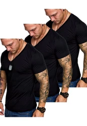 Amaci&Sons T-Shirt EUGENE Herren 3er-Pack Basic Oversize V-Ausschnitt Schwarz/Dunkelgrau/Grau
