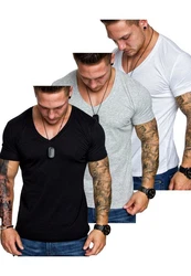 Amaci&Sons T-Shirt EUGENE Herren 3er-Pack Basic Oversize V-Ausschnitt Weiß/Grau/Creme/Schwarz/Hellgrau/Dunkelgrau