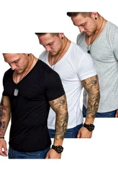 Amaci&Sons T-Shirt EUGENE Herren 3er-Pack Basic Oversize V-Ausschnitt Weiß/Grau/Creme/Schwarz/Hellgrau/Dunkelgrau