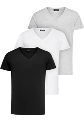 Amaci&Sons T-Shirt EUGENE Herren 3er-Pack Basic Oversize V-Ausschnitt Weiß/Grau/Creme/Schwarz/Hellgrau/Dunkelgrau