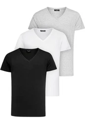 Amaci&Sons T-Shirt EUGENE Herren 3er-Pack Basic Oversize V-Ausschnitt Weiß/Grau/Creme/Schwarz/Hellgrau/Dunkelgrau