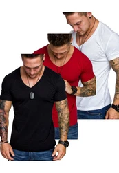 Amaci&Sons T-Shirt EUGENE Herren 3er-Pack Basic Oversize V-Ausschnitt Rot/Weiß/Schwarz/Creme