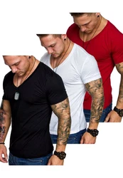 Amaci&Sons T-Shirt EUGENE Herren 3er-Pack Basic Oversize V-Ausschnitt Rot/Weiß/Schwarz/Creme