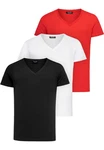 Amaci&Sons T-Shirt EUGENE Herren 3er-Pack Basic Oversize V-Ausschnitt Rot/Weiß/Schwarz/Creme