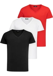 Amaci&Sons T-Shirt EUGENE Herren 3er-Pack Basic Oversize V-Ausschnitt Rot/Weiß/Schwarz/Creme