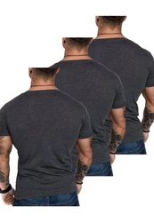 Amaci&Sons T-Shirt EUGENE Herren 3er-Pack Basic Oversize V-Ausschnitt Dunkelgrau/Grau/Schwarz/Hellgrau