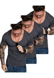 Amaci&Sons T-Shirt EUGENE Herren 3er-Pack Basic Oversize V-Ausschnitt Dunkelgrau/Grau/Schwarz/Hellgrau