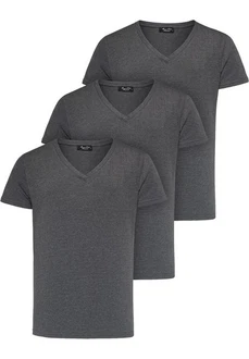 Amaci&Sons T-Shirt EUGENE Herren 3er-Pack Basic Oversize V-Ausschnitt Dunkelgrau/Grau/Schwarz/Hellgrau