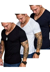 Amaci&Sons T-Shirt EUGENE Herren 3er-Pack Basic Oversize V-Ausschnitt Dunkelblau/Weiß/Creme/Schwarz/Blau