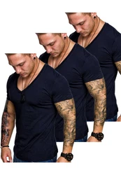 Amaci&Sons T-Shirt EUGENE Herren 3er-Pack Basic Oversize V-Ausschnitt Dunkelblau/Hellblau