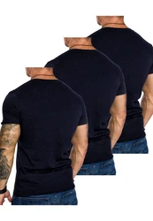 Amaci&Sons T-Shirt EUGENE Herren 3er-Pack Basic Oversize V-Ausschnitt Dunkelblau/Hellblau