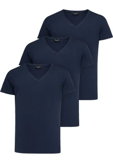 Amaci&Sons T-Shirt EUGENE Herren 3er-Pack Basic Oversize V-Ausschnitt Dunkelblau/Hellblau