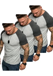 Amaci&Sons Basic Oversize Kontrast Raglan T-Shirt Grau/Dunkelgrau/Hellgrau