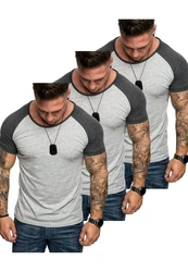 Amaci&Sons Basic Oversize Kontrast Raglan T-Shirt Grau/Dunkelgrau/Hellgrau