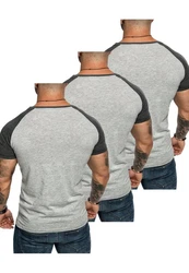 Amaci&Sons Basic Oversize Kontrast Raglan T-Shirt Grau/Dunkelgrau/Hellgrau