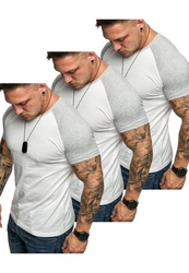 Amaci&Sons Basic Oversize Kontrast Raglan T-Shirt Grau/Weiß/Creme/Hellgrau