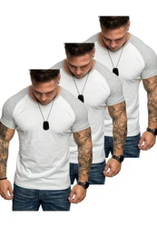 Amaci&Sons Basic Oversize Kontrast Raglan T-Shirt Grau/Weiß/Creme/Hellgrau
