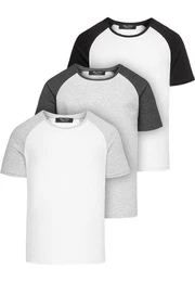 T-Shirt 3. SALEM 3er-Pack T-Shirts (3er-Pack) Herren Basic Oversize Kontrast Raglan T-Shirt