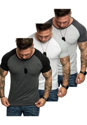 Amaci&Sons Basic Oversize Kontrast Raglan T-Shirt Grau/Dunkelgrau/Hellgrau