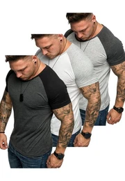T-Shirt 3. SALEM 3er-Pack T-Shirts (3er-Pack) Herren Basic Oversize Kontrast Raglan T-Shirt