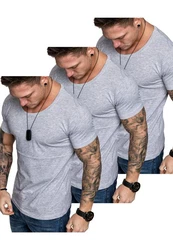 Amaci&Sons T-Shirt 3 LANCASTER Basic Oversize T-Shirt Grau/Hellgrau