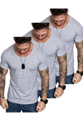 Amaci&Sons T-Shirt 3 LANCASTER Basic Oversize T-Shirt Grau/Hellgrau