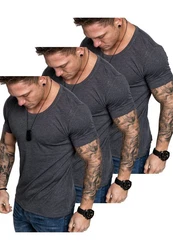 Amaci&Sons T-Shirt 3 LANCASTER Basic Oversize T-Shirt Dunkelgrau/Dunkelblau/Grau/Hellblau