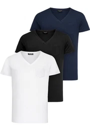 T-Shirt 3. PATERSON Herren T-Shirts 3er-Pack (3er-Pack) Herren Basic Oversize T-Shirt mit V-Ausschnitt